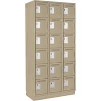 Clean Line Lockerette, 6 -tier, Bank of 3, 36" x 18" x 76", Steel, Beige, Rivet (Assembled) Superchem Industries