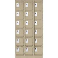 Clean Line Lockerette, 6 -tier, Bank of 3, 36" x 18" x 76", Steel, Beige, Rivet (Assembled) Superchem Industries