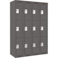 Clean Line Lockers, 3 -tier, Bank of 4, 48" x 18" x 72", Steel, Charcoal, Rivet (Assembled) Superchem Industries