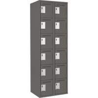 Clean Line Lockerette, 6 -tier, Bank of 2, 24" x 18" x 72", Steel, Charcoal, Rivet (Assembled) Superchem Industries