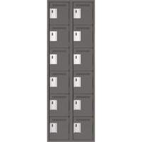 Clean Line Lockerette, 6 -tier, Bank of 2, 24" x 18" x 72", Steel, Charcoal, Rivet (Assembled) Superchem Industries