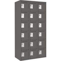 Clean Line Lockerette, 6 -tier, Bank of 3, 36" x 18" x 72", Steel, Charcoal, Rivet (Assembled) Superchem Industries