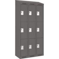 Clean Line Lockers, 3 -tier, Bank of 3, 36" x 18" x 78", Steel, Charcoal, Rivet (Assembled) Superchem Industries