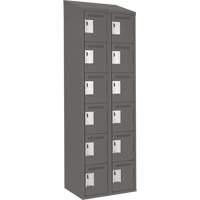 Clean Line Lockerette, 6 -tier, Bank of 2, 24" x 18" x 78", Steel, Charcoal, Rivet (Assembled) Superchem Industries