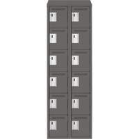 Clean Line Lockerette, 6 -tier, Bank of 2, 24" x 18" x 78", Steel, Charcoal, Rivet (Assembled) Superchem Industries