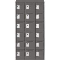 Clean Line Lockerette, 6 -tier, Bank of 3, 36" x 18" x 78", Steel, Charcoal, Rivet (Assembled) Superchem Industries