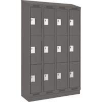 Clean Line Lockers, 3 -tier, Bank of 4, 48" x 18" x 82", Steel, Charcoal, Rivet (Assembled) Superchem Industries