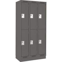 Clean Line Lockers, 2 -tier, Bank of 3, 36" x 18" x 76", Steel, Charcoal, Rivet (Assembled) Superchem Industries