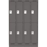 Clean Line Lockers, 2 -tier, Bank of 4, 48" x 18" x 76", Steel, Charcoal, Rivet (Assembled) Superchem Industries
