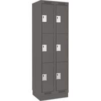 Clean Line Lockers, 3 -tier, Bank of 2, 24" x 18" x 76", Steel, Charcoal, Rivet (Assembled) Superchem Industries