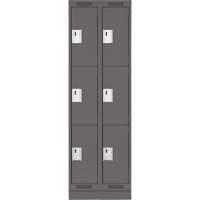 Clean Line Lockers, 3 -tier, Bank of 2, 24" x 18" x 76", Steel, Charcoal, Rivet (Assembled) Superchem Industries