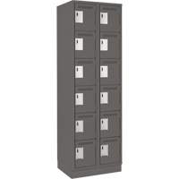 Clean Line Lockerette, 6 -tier, Bank of 2, 24" x 18" x 76", Steel, Charcoal, Rivet (Assembled) Superchem Industries