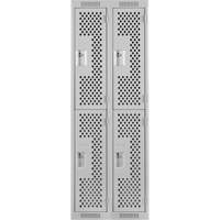 Clean Line Lockers, 2 -tier, Bank of 2, 24" x 15" x 72", Steel, Grey, Rivet (Assembled), Perforated Superchem Industries