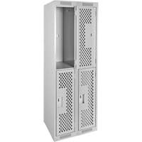 Clean Line Lockers, 2 -tier, Bank of 2, 24" x 15" x 72", Steel, Grey, Rivet (Assembled), Perforated Superchem Industries