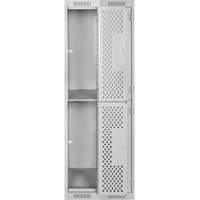 Clean Line Lockers, 2 -tier, Bank of 2, 24" x 15" x 72", Steel, Grey, Rivet (Assembled), Perforated Superchem Industries