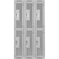 Clean Line Lockers, 2 -tier, Bank of 3, 36" x 12" x 72", Steel, Grey, Rivet (Assembled), Perforated Superchem Industries