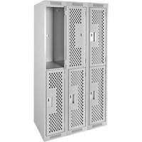 Clean Line Lockers, 2 -tier, Bank of 3, 36" x 12" x 72", Steel, Grey, Rivet (Assembled), Perforated Superchem Industries