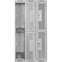 Clean Line Lockers, 2 -tier, Bank of 3, 36" x 12" x 72", Steel, Grey, Rivet (Assembled), Perforated Superchem Industries
