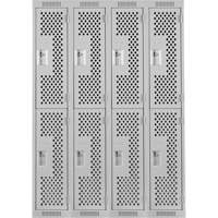 Clean Line Lockers, 2 -tier, Bank of 4, 48" x 15" x 72", Steel, Grey, Rivet (Assembled), Perforated Superchem Industries