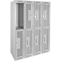 Clean Line Lockers, 2 -tier, Bank of 4, 48" x 15" x 72", Steel, Grey, Rivet (Assembled), Perforated Superchem Industries