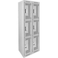 Clean Line Lockers, 3 -tier, Bank of 2, 24" x 12" x 72", Steel, Grey, Rivet (Assembled), Perforated Superchem Industries
