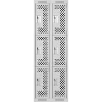 Clean Line Lockers, 3 -tier, Bank of 2, 24" x 12" x 72", Steel, Grey, Rivet (Assembled), Perforated Superchem Industries