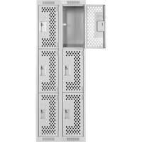 Clean Line Lockers, 3 -tier, Bank of 2, 24" x 12" x 72", Steel, Grey, Rivet (Assembled), Perforated Superchem Industries
