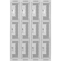 Casiers Clean Line, 3 niveaux, Bloc de 4, 48" x 12" x 72", Acier, Gris, Rivet (assembl&eacute;), Perfor&eacute; Superchem Industries