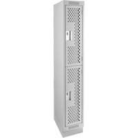 Clean Line Lockers, 2 -tier, 12" x 18" x 76", Steel, Grey, Rivet (Assembled), Perforated Superchem Industries