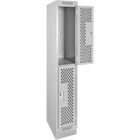 Clean Line Lockers, 2 -tier, 12" x 18" x 76", Steel, Grey, Rivet (Assembled), Perforated Superchem Industries