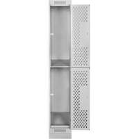 Clean Line Lockers, 2 -tier, 12" x 18" x 76", Steel, Grey, Rivet (Assembled), Perforated Superchem Industries