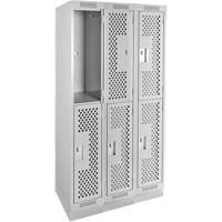 Casiers Clean Line, 2 niveaux, Bloc de 3, 36" x 18" x 76", Acier, Gris, Rivet (assembl&eacute;), Perfor&eacute; Superchem Industries