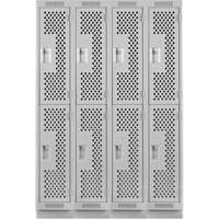 Clean Line Lockers, 2 -tier, Bank of 4, 48" x 18" x 76", Steel, Grey, Rivet (Assembled), Perforated Superchem Industries