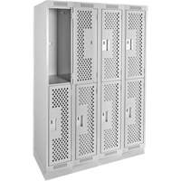 Clean Line Lockers, 2 -tier, Bank of 4, 48" x 18" x 76", Steel, Grey, Rivet (Assembled), Perforated Superchem Industries