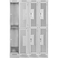 Clean Line Lockers, 2 -tier, Bank of 4, 48" x 18" x 76", Steel, Grey, Rivet (Assembled), Perforated Superchem Industries