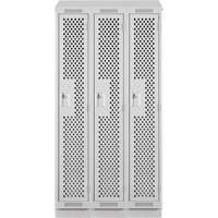 Clean Line Lockers, Bank of 3, 36" x 18" x 82", Steel, Grey, Rivet (Assembled), Perforated Superchem Industries