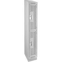 Clean Line Lockers, 2 -tier, 12" x 12" x 82", Steel, Grey, Rivet (Assembled), Perforated Superchem Industries