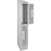 Clean Line Lockers, 2 -tier, 12" x 12" x 82", Steel, Grey, Rivet (Assembled), Perforated Superchem Industries