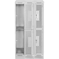 Clean Line Lockers, 2 -tier, Bank of 3, 36" x 12" x 82", Steel, Grey, Rivet (Assembled), Perforated Superchem Industries