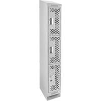 Clean Line Lockers, 3 -tier, 12" x 18" x 82", Steel, Grey, Rivet (Assembled), Perforated Superchem Industries