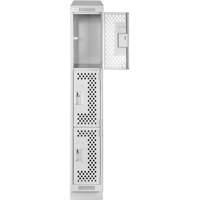 Clean Line Lockers, 3 -tier, 12" x 18" x 82", Steel, Grey, Rivet (Assembled), Perforated Superchem Industries