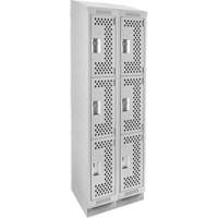 Clean Line Lockers, 3 -tier, Bank of 2, 24" x 15" x 82", Steel, Grey, Rivet (Assembled), Perforated Superchem Industries