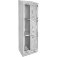 Clean Line Lockers, 3 -tier, Bank of 2, 24" x 15" x 82", Steel, Grey, Rivet (Assembled), Perforated Superchem Industries