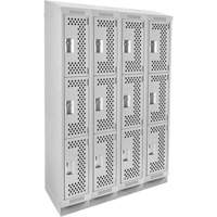 Clean Line Lockers, 3 -tier, Bank of 4, 48" x 15" x 82", Steel, Grey, Rivet (Assembled), Perforated Superchem Industries