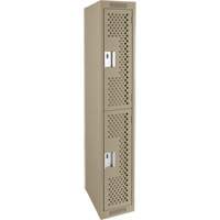 Clean Line Lockers, 2 -tier, 12" x 12" x 72", Steel, Beige, Rivet (Assembled), Perforated Superchem Industries