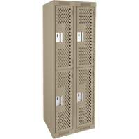 Clean Line Lockers, 2 -tier, Bank of 2, 24" x 12" x 72", Steel, Beige, Rivet (Assembled), Perforated Superchem Industries