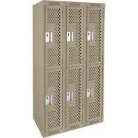 Clean Line Lockers, 2 -tier, Bank of 3, 36" x 12" x 72", Steel, Beige, Rivet (Assembled), Perforated Superchem Industries