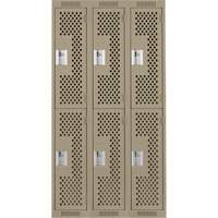 Clean Line Lockers, 2 -tier, Bank of 3, 36" x 12" x 72", Steel, Beige, Rivet (Assembled), Perforated Superchem Industries