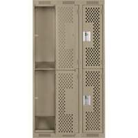 Clean Line Lockers, 2 -tier, Bank of 3, 36" x 12" x 72", Steel, Beige, Rivet (Assembled), Perforated Superchem Industries