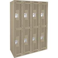 Clean Line Lockers, 2 -tier, Bank of 4, 48" x 15" x 72", Steel, Beige, Rivet (Assembled), Perforated Superchem Industries